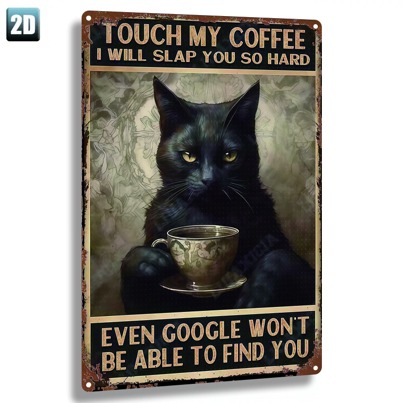 TEMU 2d Flat - 1pc Metal Sign, 2d Flat, "black Cat : 'touch My, I Will Slap You'".fun Decoration, Home, Door Plaque, Living Room, Bedroom, As A Gift,