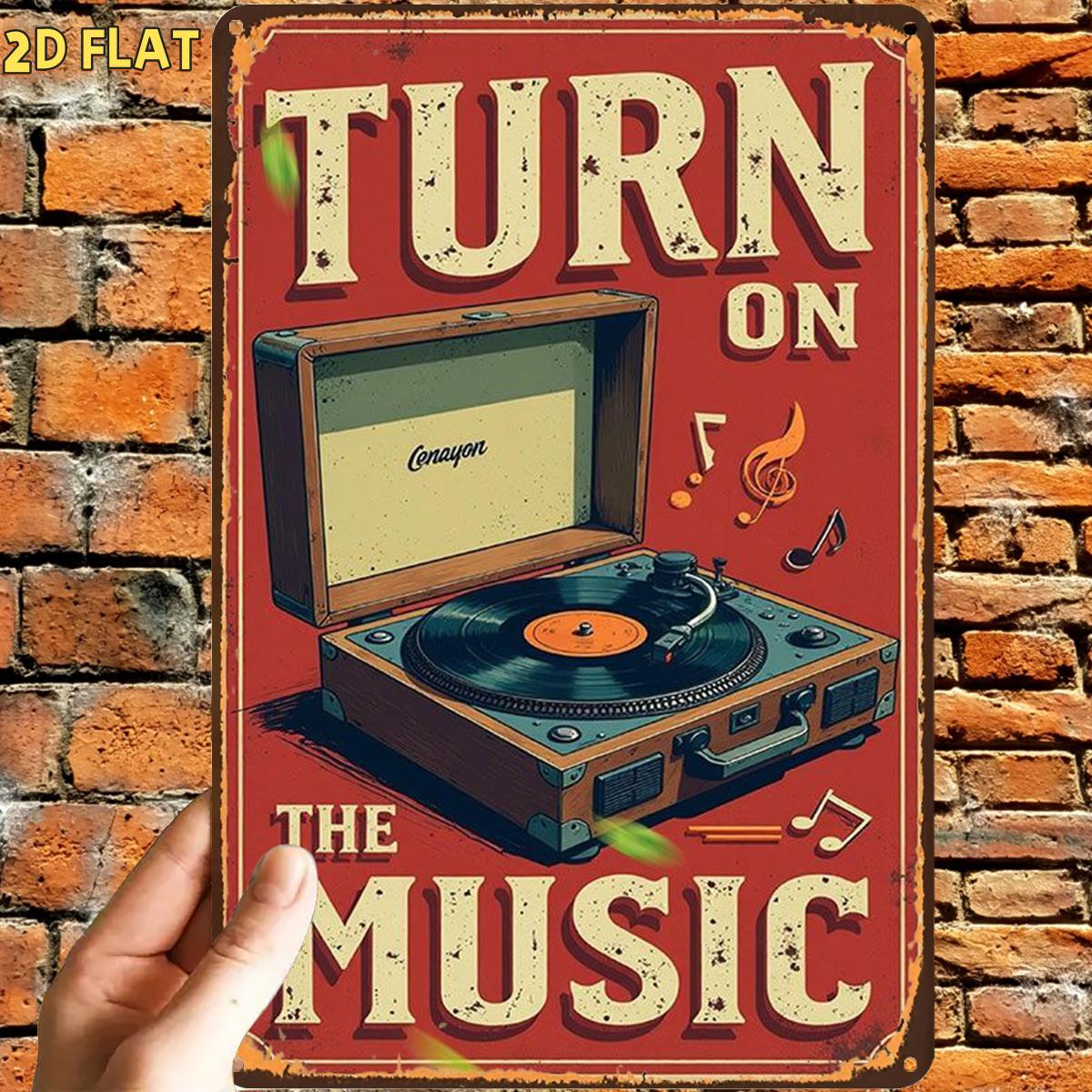 TEMU 2d Flat, 1pc, Retro Retro Turntable Music Sign Metal Iron Sign, Pre-drilled Holes, Suitable For Indoor, Garden, Outdoor, Home, Office, Toilet