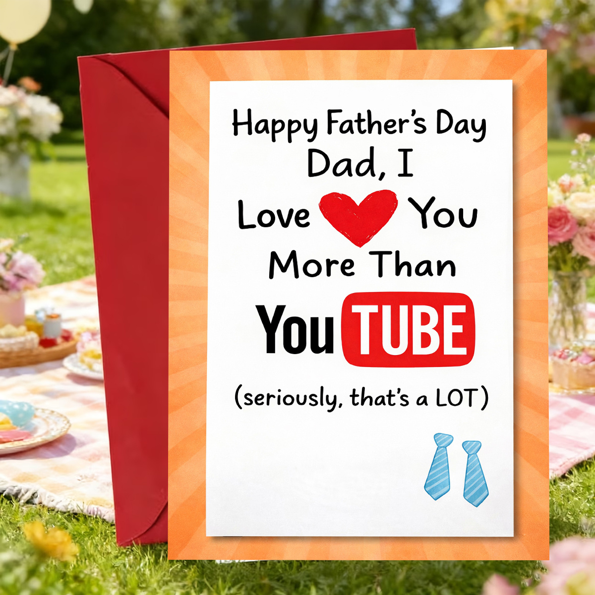 TEMU 1pc Father's Day Greeting Card, White Card With Red Heart And Ties " For Dad I Than Video", Suitable For Dad Or Husband, Father's Day, Modern