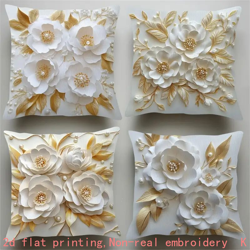 TEMU 4pcs Set, 2d Flat Printing, Three-dimensional Floral Pillowcases, Light Luxury Room And Bedroom Cushion Covers, Polyester Material, Multiple