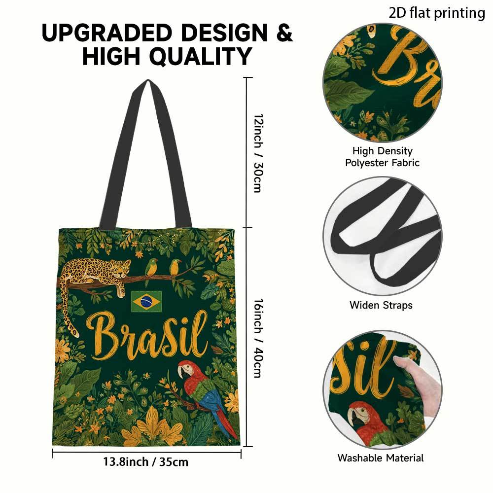 TEMU 1pc-2d Flat Brazil Nature Celebration Pattern Printed Student Handbag, Reusable Grocery Bags, Spacious Shoulder Bag Essential For Daily ,