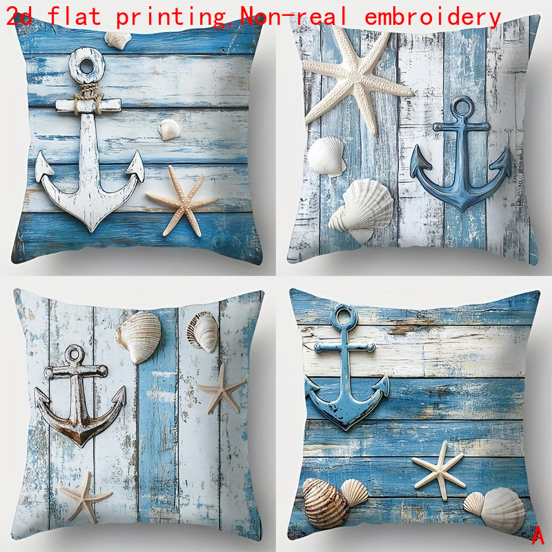 TEMU Set da 4 pezzi, Stampa Piatta 2D, con , Stella Marina, Conchiglia e del Legno, per Cuscino Decorativa , Materiale Poliestere, Misure Multiple,
