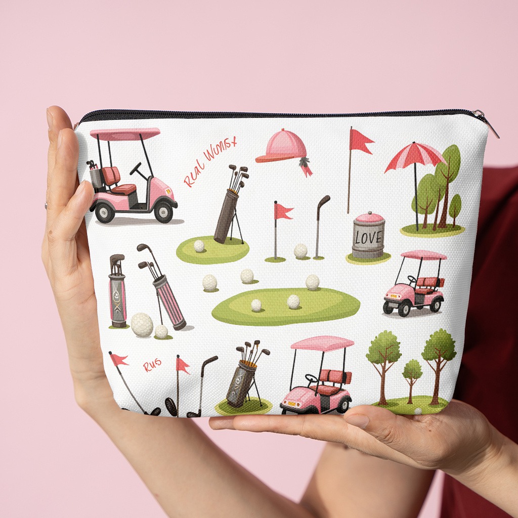 TEMU 1pc, Golf Scene Elements, Cosmetics Storage Pouch, Unisex Travel Organizer Bag, Lightweight And Foldable Travel Storage Bag, Clutch Bag -