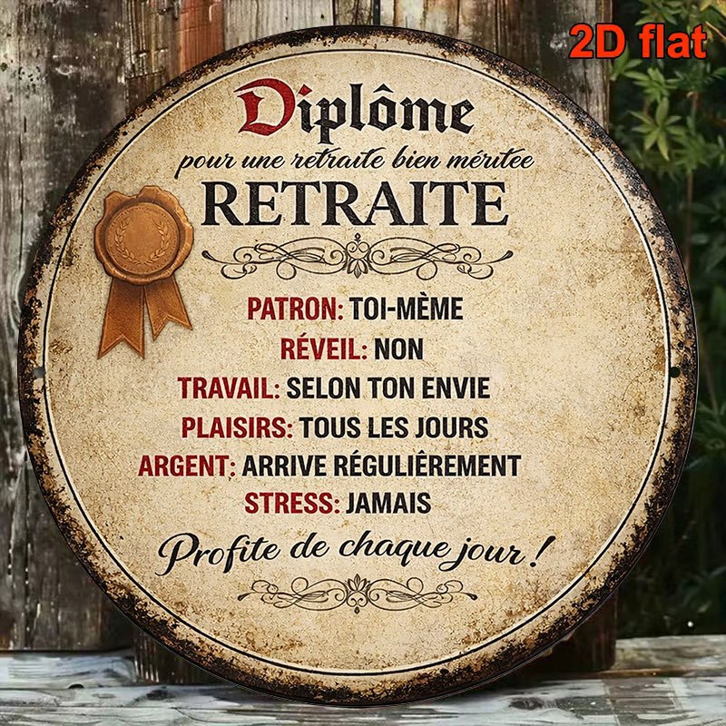 TEMU Plaque murale plate 2D, 1 pièce, diplôme de retraite rétro - Panneau rond adapté à la décoration de bureau, bar, café, cadeau de retraite avec