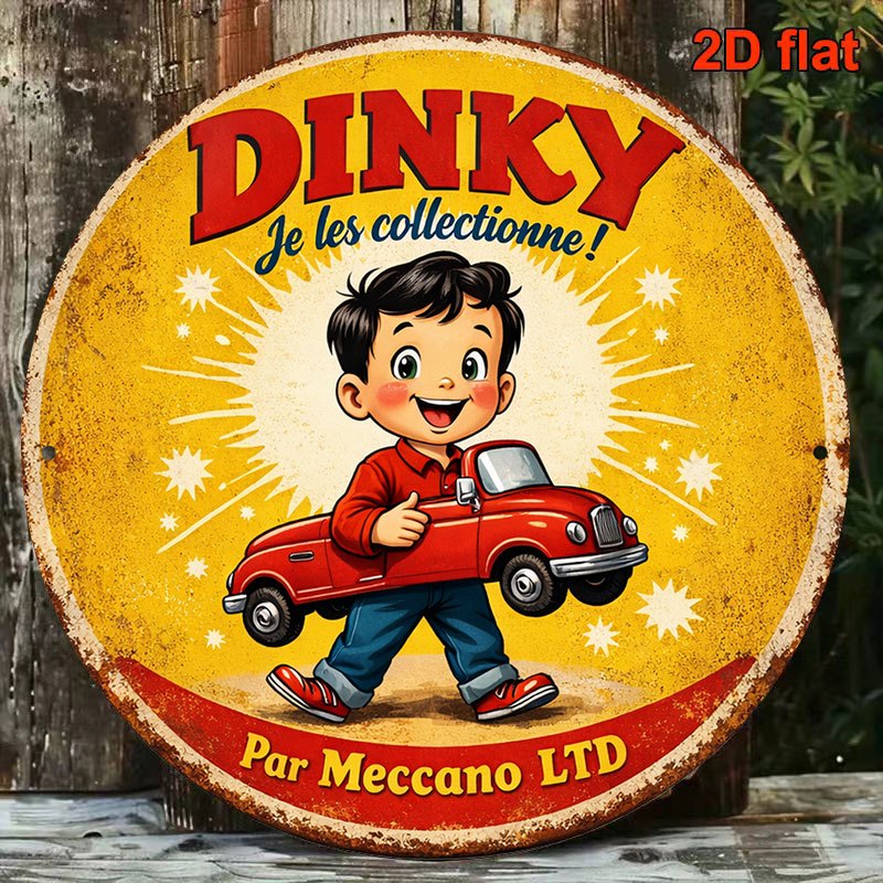 TEMU 2D Plat - 1pc 8X8In/20X20Cm Panneau Rond Plat 2D, Plaque Vintage sur le thème de "Collection Toy", "Collection Vintage Car Boy", Panneau