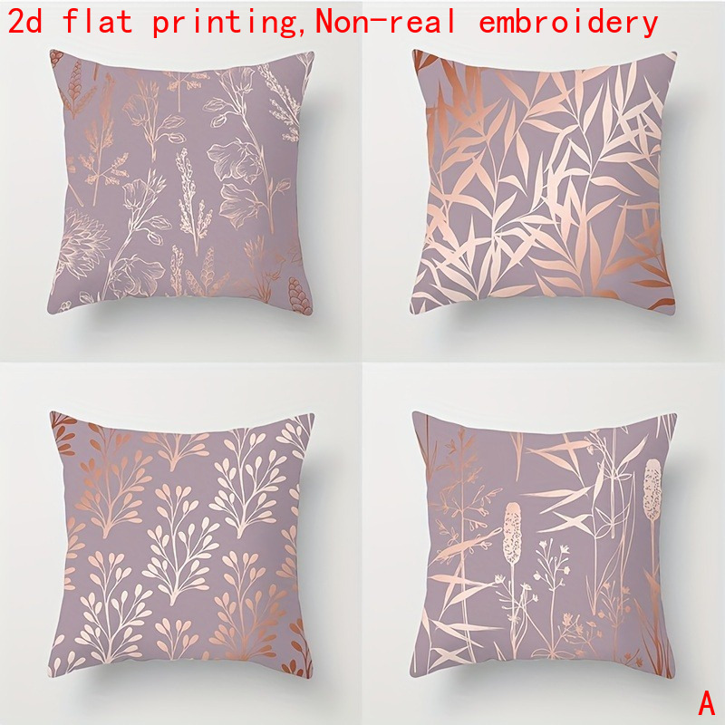 TEMU 4pcs Set, 2d Flat Printing, Misty Purple With And Foliage Print Pillowcases, Modern And Stylish Decorative Pillow Covers, Polyester Material,
