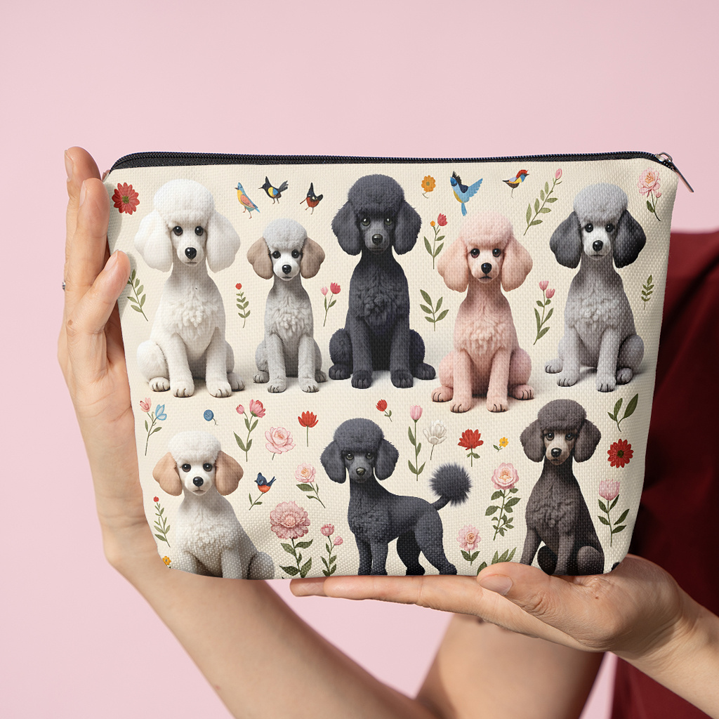 TEMU 1pc, Poodle And Garden, Cosmetic Storage Bag, Unisex Travel Organizer, Lightweight Foldable Travel Storage Bag, Clutch - Toiletry Bag - Pencil