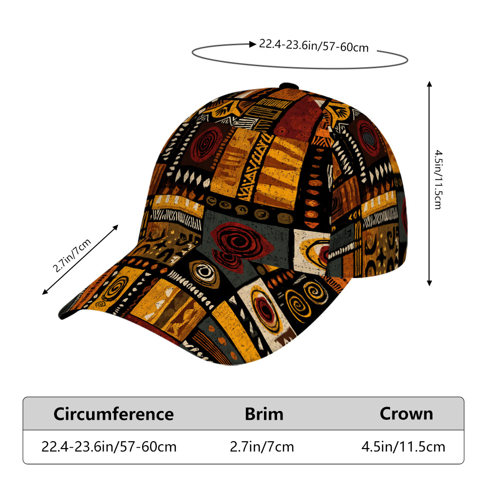 TEMU 1pc Of 2d Flat Tribal Abstract Geometric Art Duckbill Cap - Adjustable Snapback Baseball Hat, Made Of Lightweight Polyester, Perfect As A