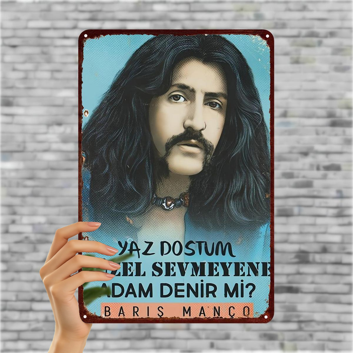 TEMU 2D Flach 1 Stück, "Baris Manco Eisenkunst Poster: 'Kannst du ein besonderes Geschenk ablehnen?' - Vintage Türkische Musik " 8×12 Zoll