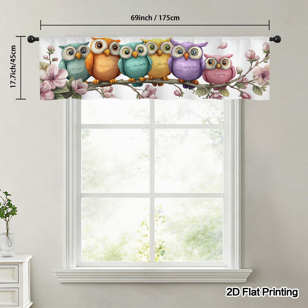 TEMU 2d Flat, 1pc 2d Flat Colorful On Branch Printed Curtain, Made From High-quality Polyester Material, Suitable For Short Rod Installation, Ideal