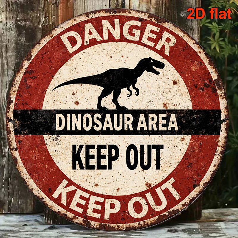 TEMU 2d Flat, 1pc Retro Dinosaur Warning Theme Round Wooden Sign, Zone Retro Hanging Sign, Hung On Garage, Pub, Specialty Wall, Suitable For Bar,