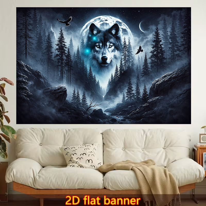 TEMU Tapisserie 2D plate, 1 pièce, dans une forêt mystique - Tenture murale horizontale adaptée pour la décoration de salon, chambre, bureau, ciel ,