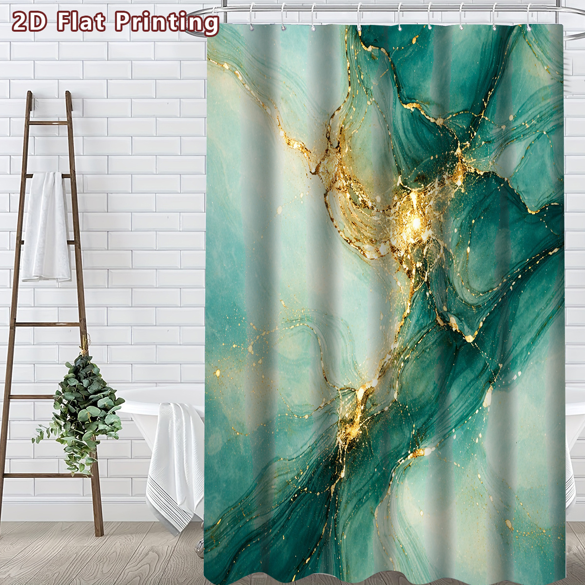 4pcs 2D Flat Abstract Marble Shower Curtain Set with Bath Mat