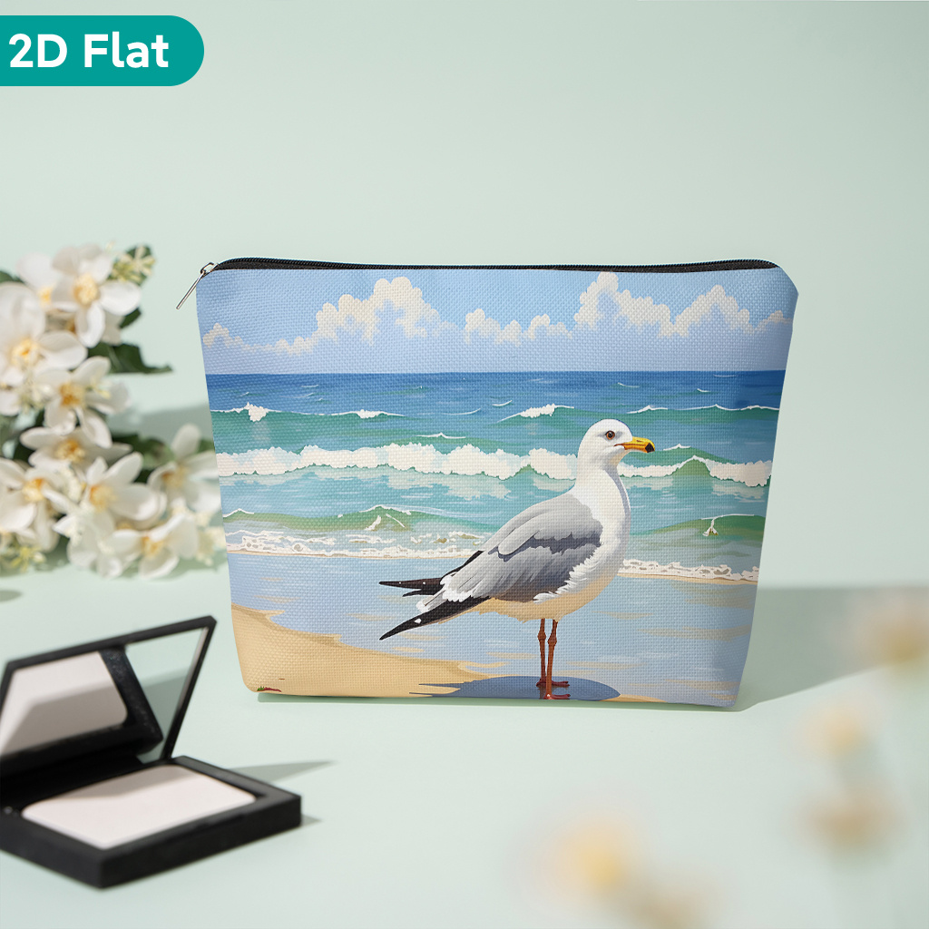 TEMU 1pc Cosmetic Bag, Seagull On , Zipper Closure, Unisex, Multi-functional Travel/daily Storage Bag, Lightweight And Machine Washable, Stylish