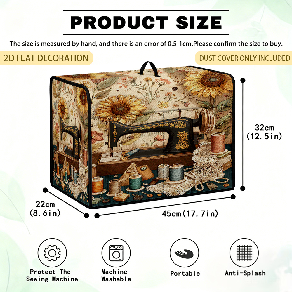 TEMU 1pc Sewing Machine Cover With Storage Pocket & Top Handle - Soft Lightweight Fabric Cover Suitable For Home Sewing Room, Cover With Threads &