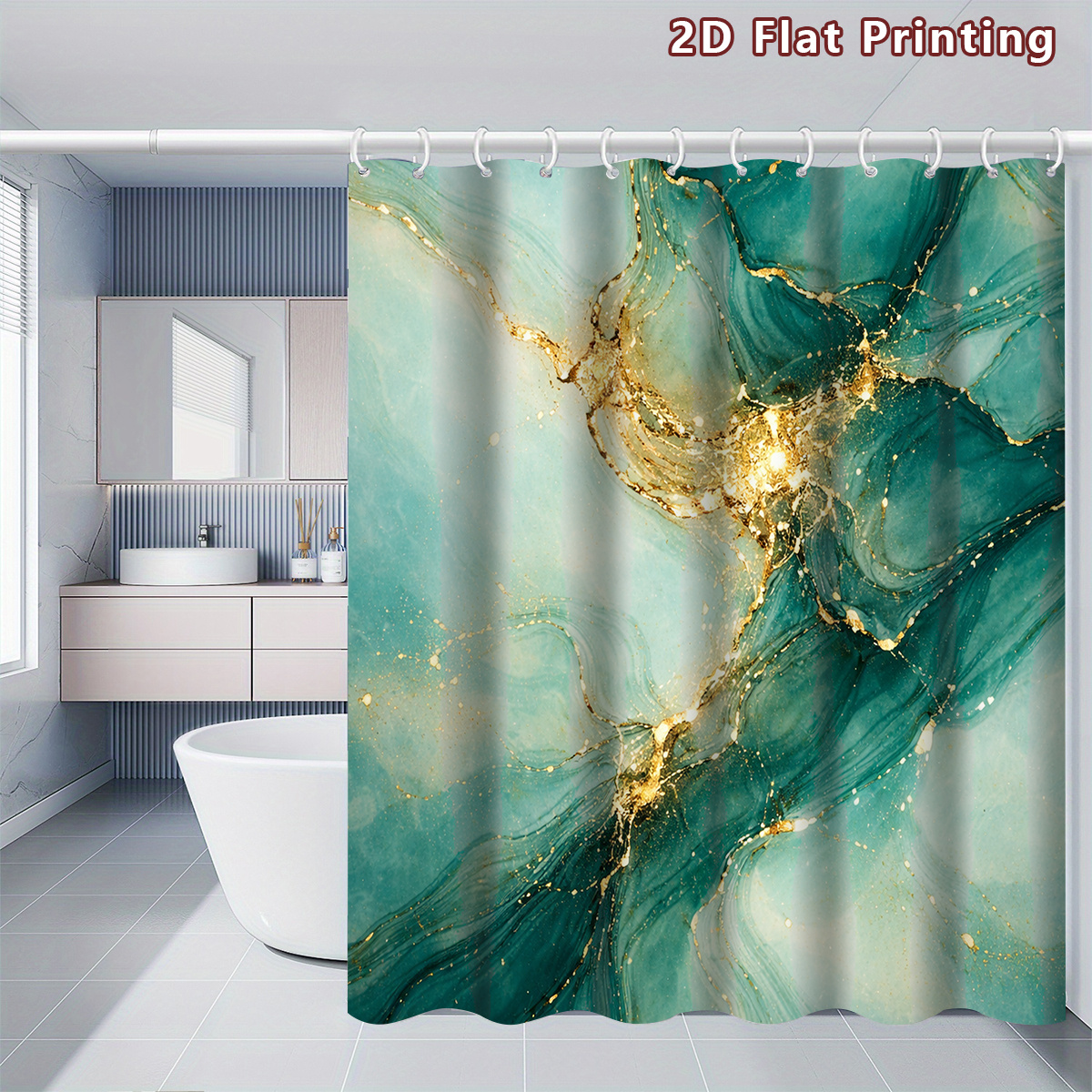 4pcs 2D Flat Abstract Marble Shower Curtain Set with Bath Mat