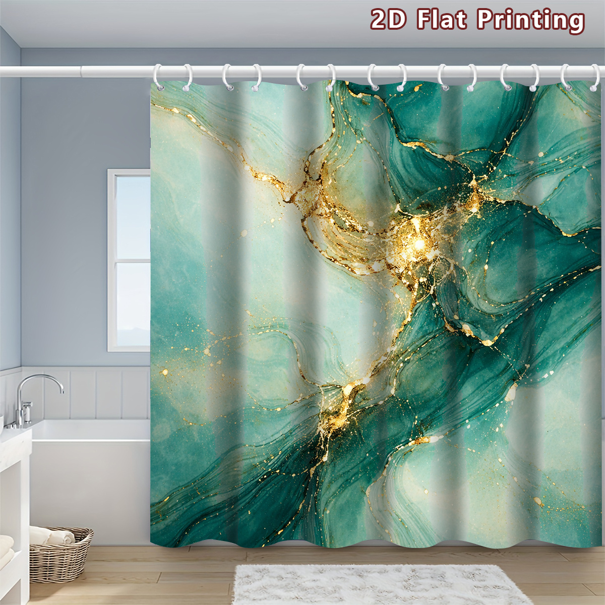 4pcs 2D Flat Abstract Marble Shower Curtain Set with Bath Mat