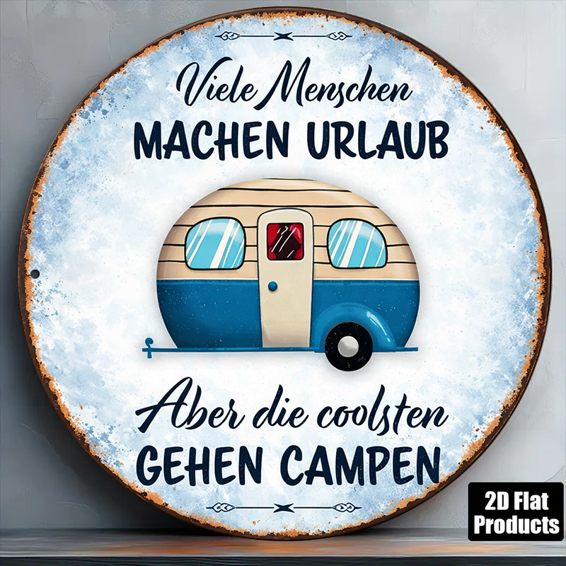 TEMU 2d Flat, 1pc Vintage Camping Rv German Slogan Round Wooden Decorative Sign, Suitable For Outdoor Campsites, Rv Campgrounds, B&bs, , Courtyards,