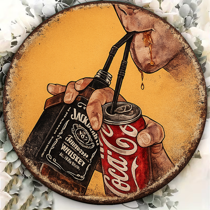 TEMU 2d Flat, 1pc 1pcs Vintage Whiskey & Round Wall Sign - Retro Plaque Suitable For Bar, Restaurant, Party Decor, Themed Decoration For Oktoberfest,