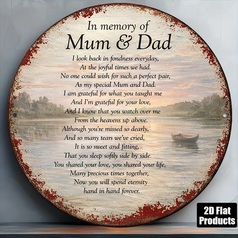 TEMU 2d Flat - 1pc 8x8in/20x20cm 2d Flat Round Sign, Vintage Plaque About "in Memory Of Mum And Dad", "in Memory Of Parents' " Decorative Sign,
