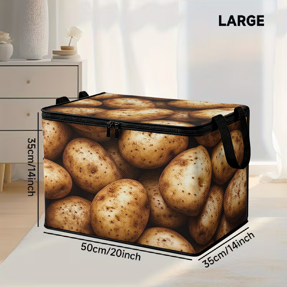 TEMU 1pc Storage Basket With Lid/elegant Rectangular Organizer Box Suitable For Clothes, Blankets, And Household Items/durable Fabric, Potato Design,