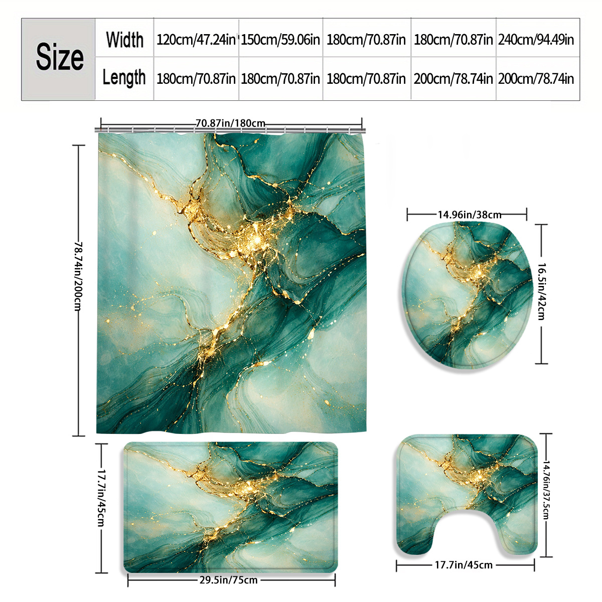 4pcs 2D Flat Abstract Marble Shower Curtain Set with Bath Mat