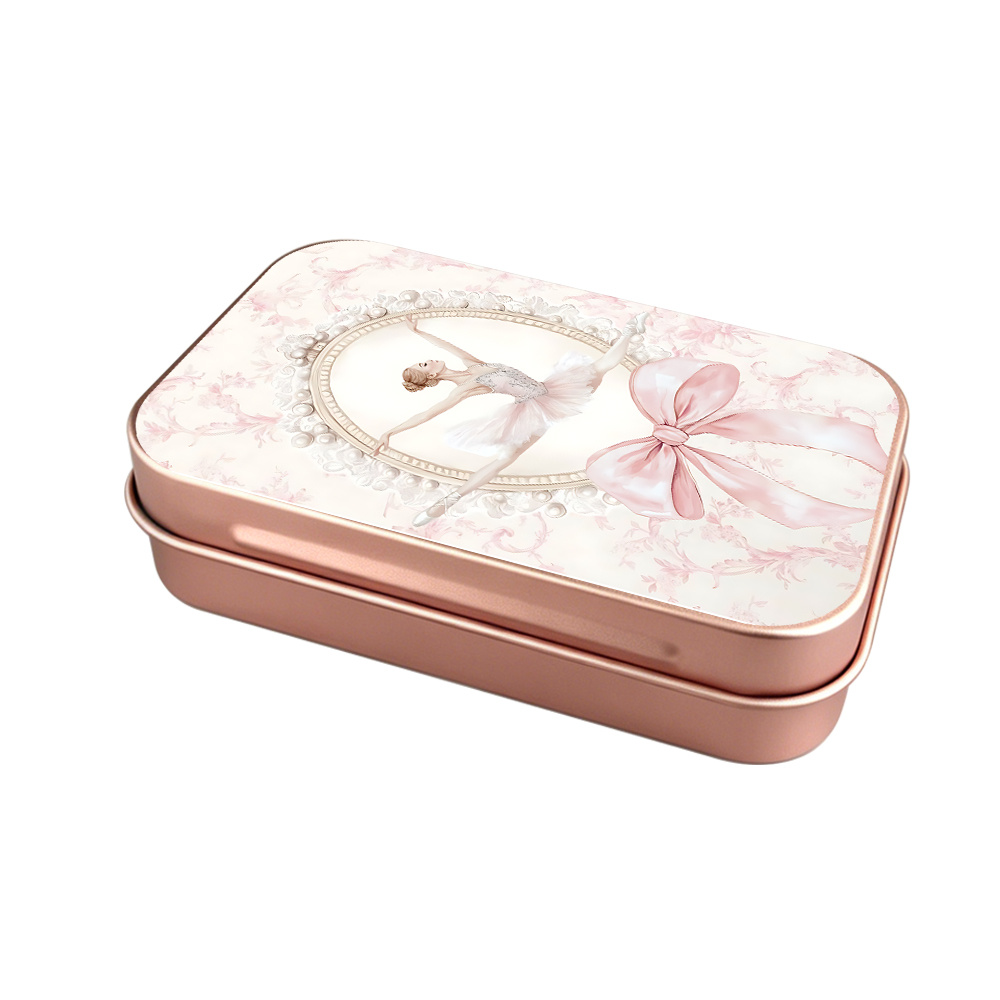 TEMU 1 pz Scatola di metallo rosa, Mini contenitori con a tema balletto con motivo , Contenitore, Scatola organizer per camera da letto, Toeletta,