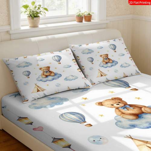2pcs 3pcs latacaca nursery bedding suitable for use cute bear hot air bed sheets blue white fitted sheet half pillowcases machine washable bedroom decor for and 2d flat