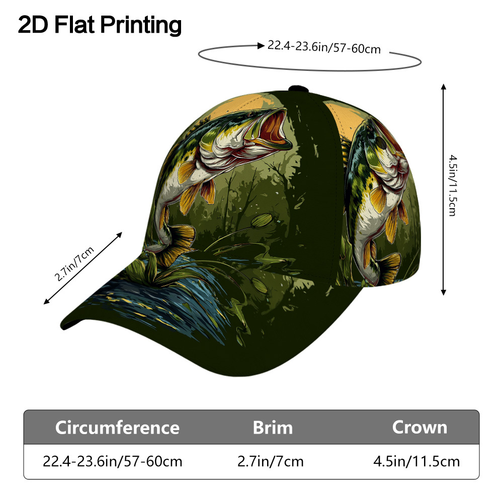 TEMU 1 pièce Casquette de baseball unisexe streetwear à motif de poisson achigan sautant sur au coucher , 2D à plat, visière de soleil douce et