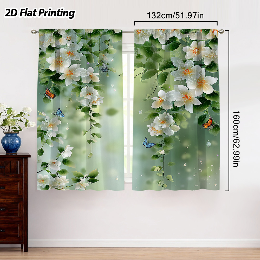 TEMU 2d Flat - 2d Flat - 2pcs Stunning 2d Flat Spring Floral Butterflies Curtains: Featuring A With Rod Pocket For Easy Hanging, Machine Washable.