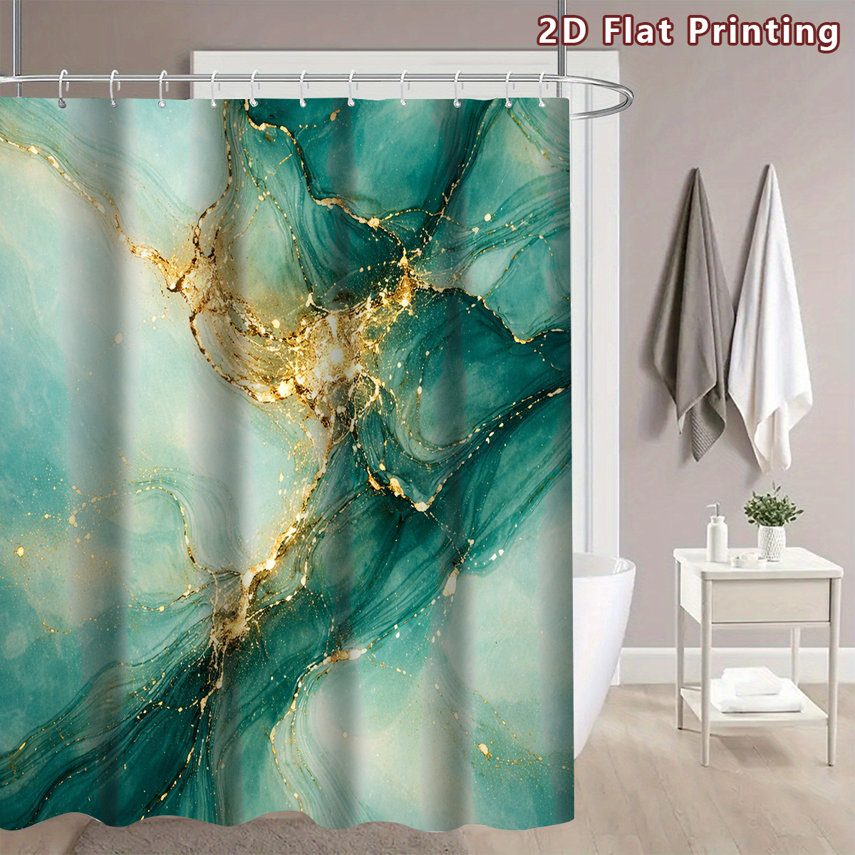 4pcs 2D Flat Abstract Marble Shower Curtain Set with Bath Mat