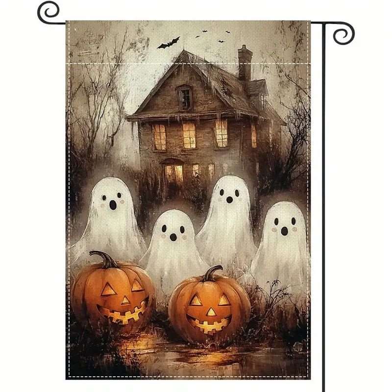 TEMU 2d Flat, 1pc, 2d Flat Halloween Haunted House Flag, No Electricity Required, 12 Inches X 18 Inches, Perfect For Gardens, Patios, And Occasions,