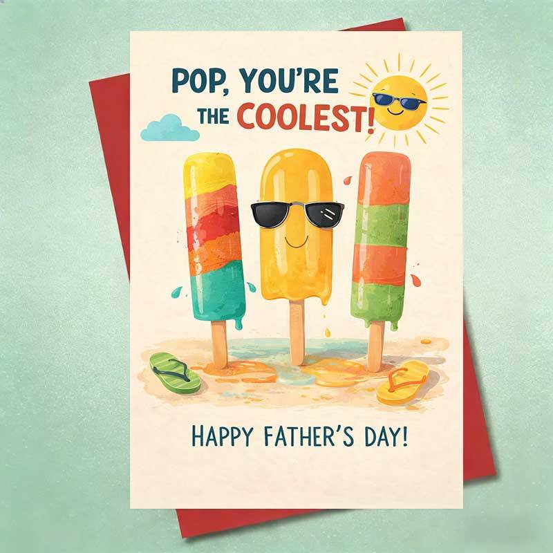 TEMU 1pc Pop Youre The Coolest Fathers Day Card Funny Theme Summer Gift From Son Or Daughter For Dad Husband Grandpa Office Or