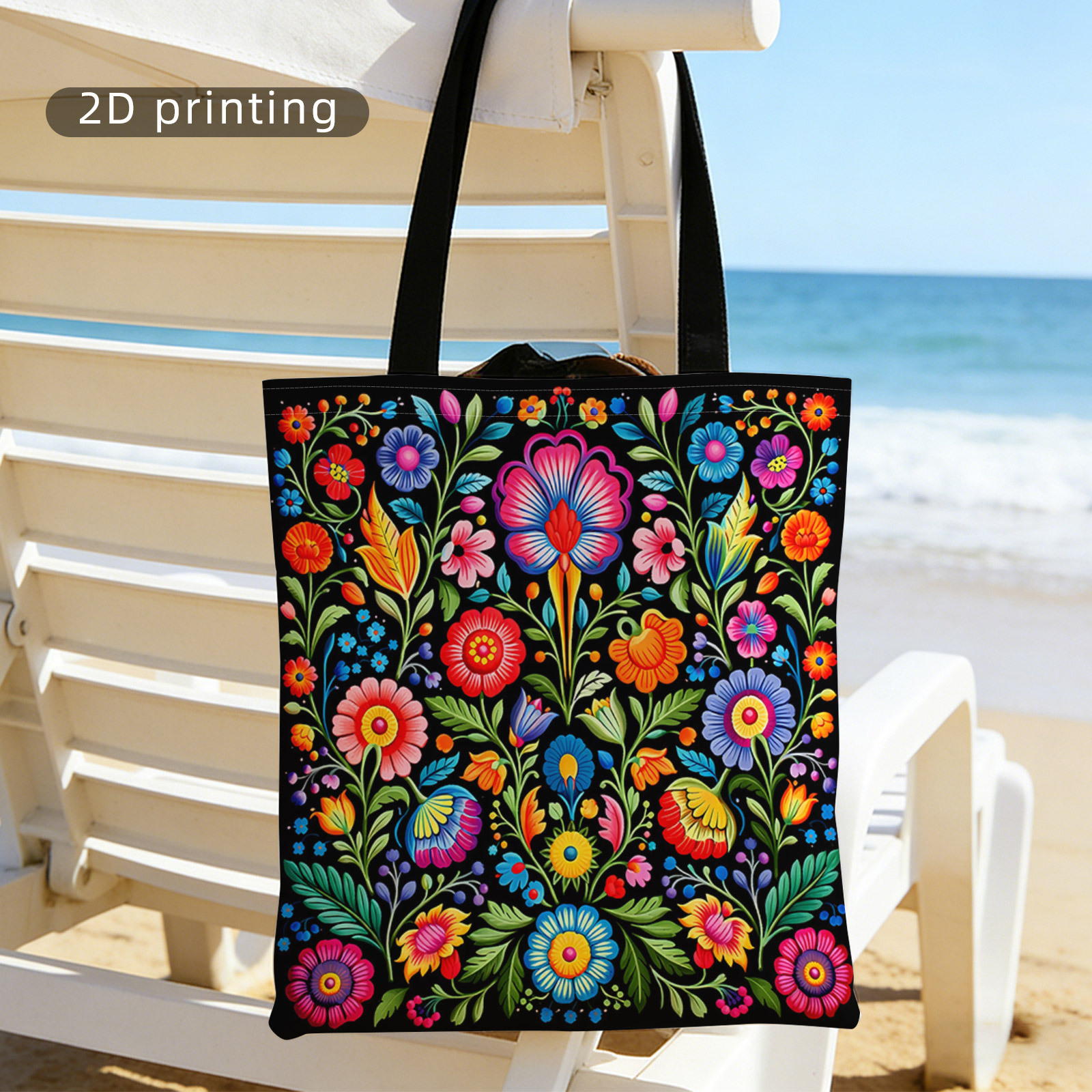 TEMU Women's Handbags,patterned Print Tote Bag, Large Capacity Shoulder Bag, Shopping Bag, Packaging Bag, Floral Pattern, Vibrant Colors, Art, Style,