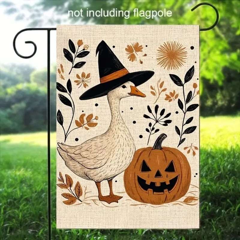 TEMU 2d Flat, 1pc, 2d Flat Halloween Witch Duck Pumpkin Yard Flag, No Electricity Required, 12 Inches X 18 Inches, Perfect For Gardens, Patios, And