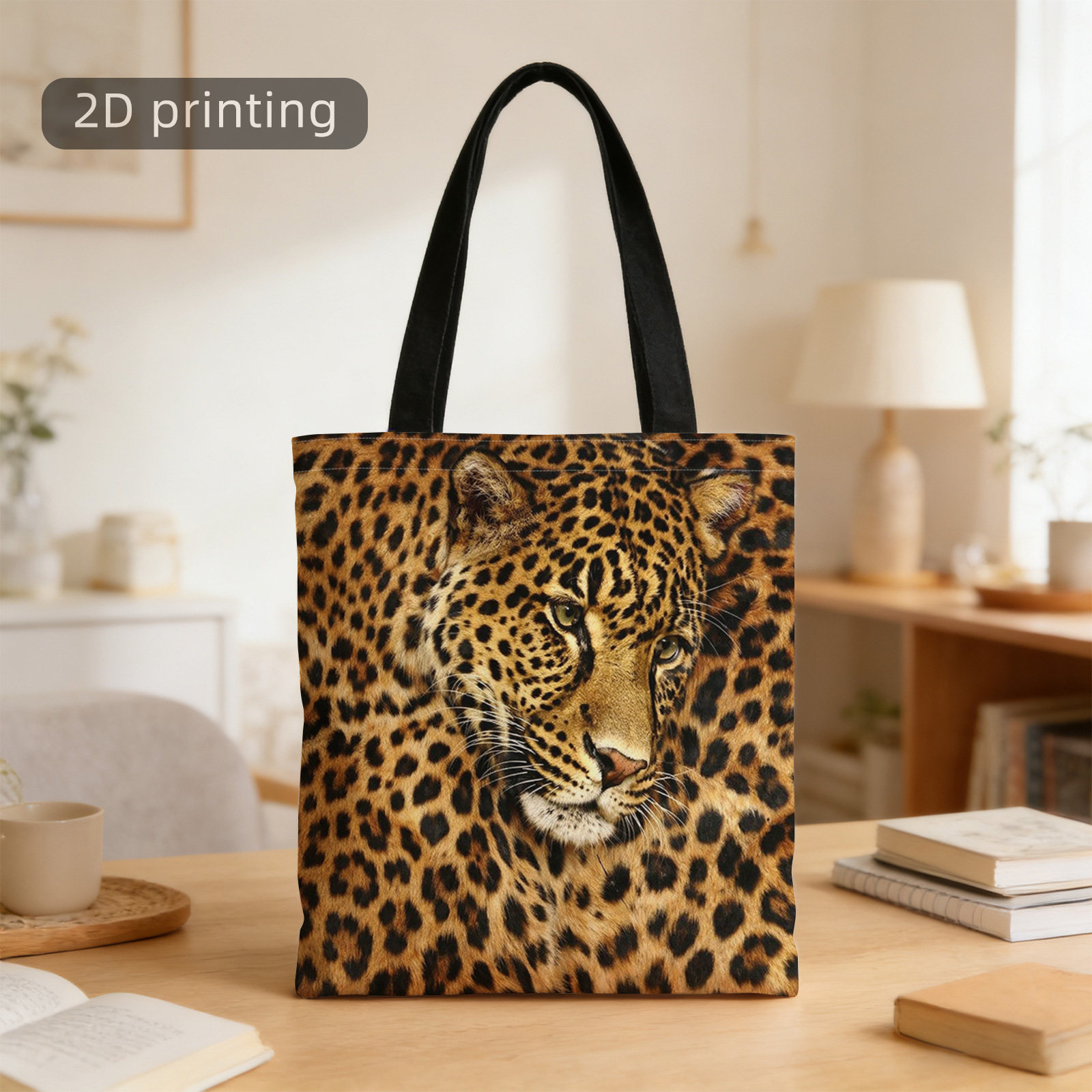 TEMU 2d Printed Tote Bag, Leopard, Spots, Wild, Feline, Wildlife, Reusable, Stylish Shoulder Bag, Tote Bag, Shopping Bag, Suitable For Shopping,