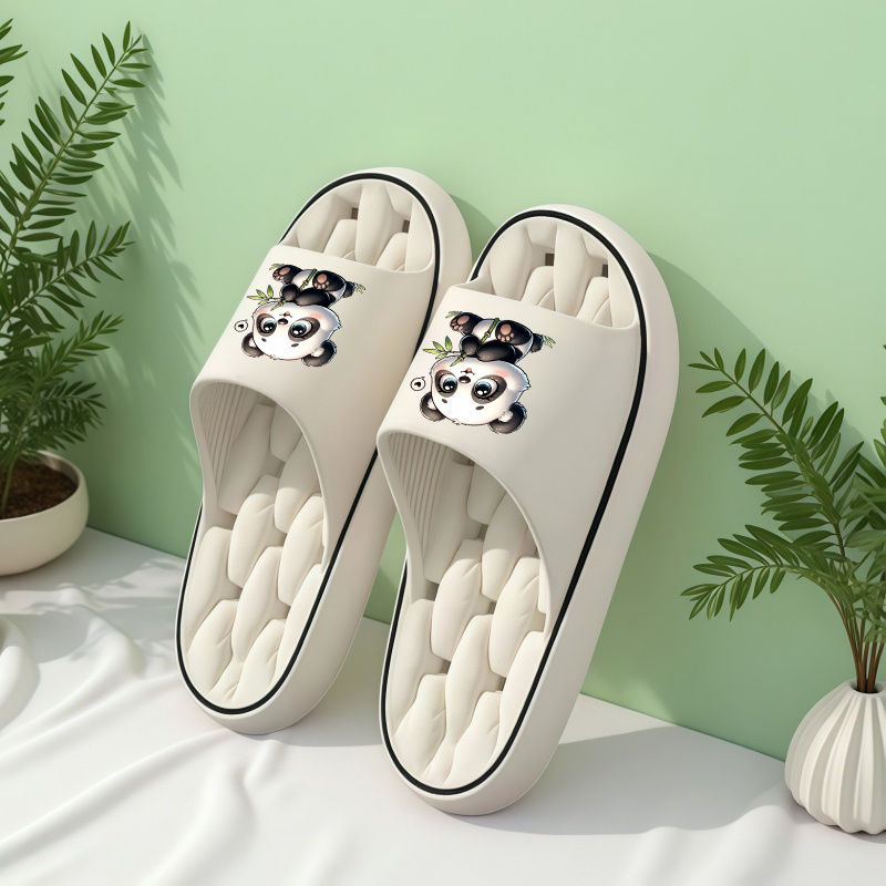 TEMU 1 Pair Women's Panda Slippers - Sole & Upper, Slip-resistant Sole Suitable For All- Indoor/outdoor Use, Bamboo Panda Print Sandals For Pool,