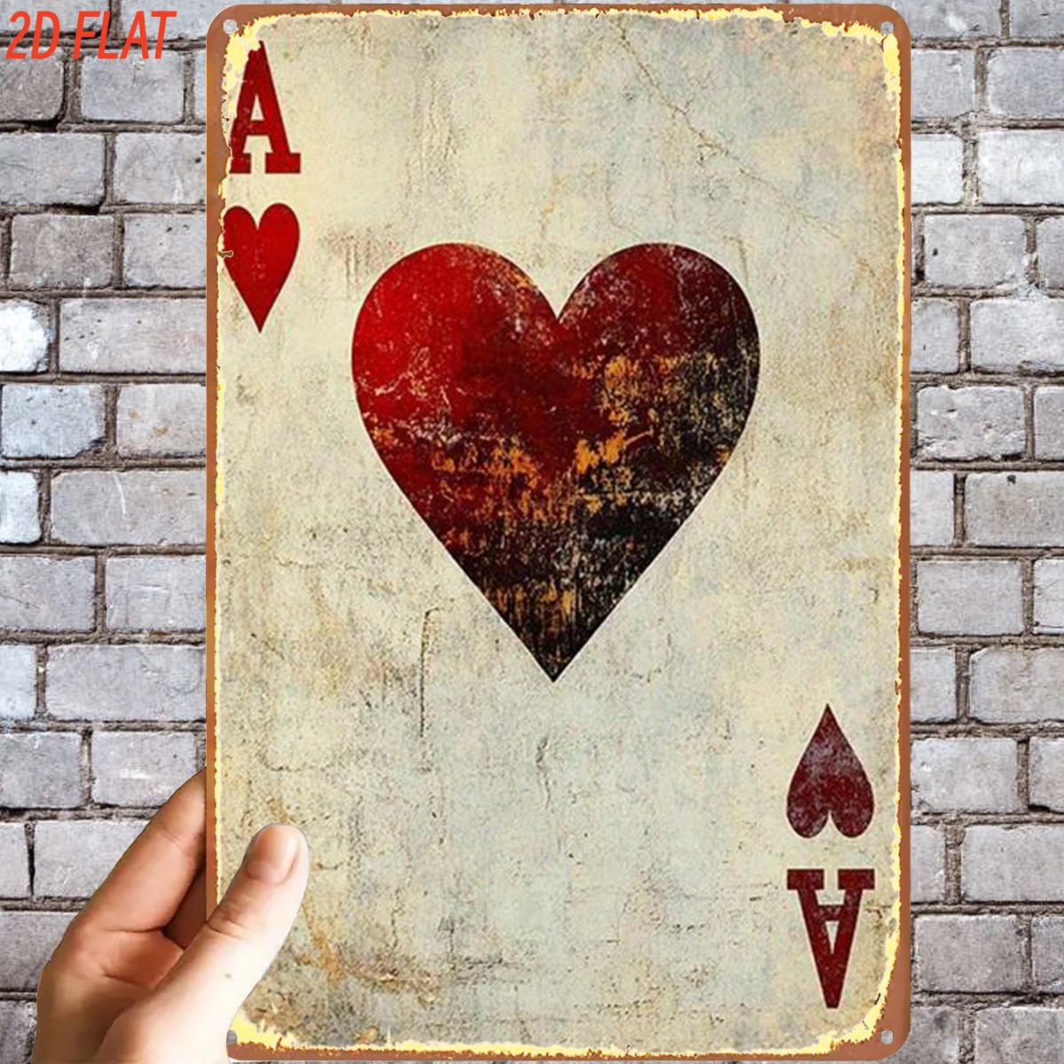 TEMU 2d Flat, 1pc, Retro Vintage Ace Of Hearts Card Design Metal Iron Sign, Pre-drilled Holes, Suitable For Indoor, Garden, Outdoor, Home, Office,