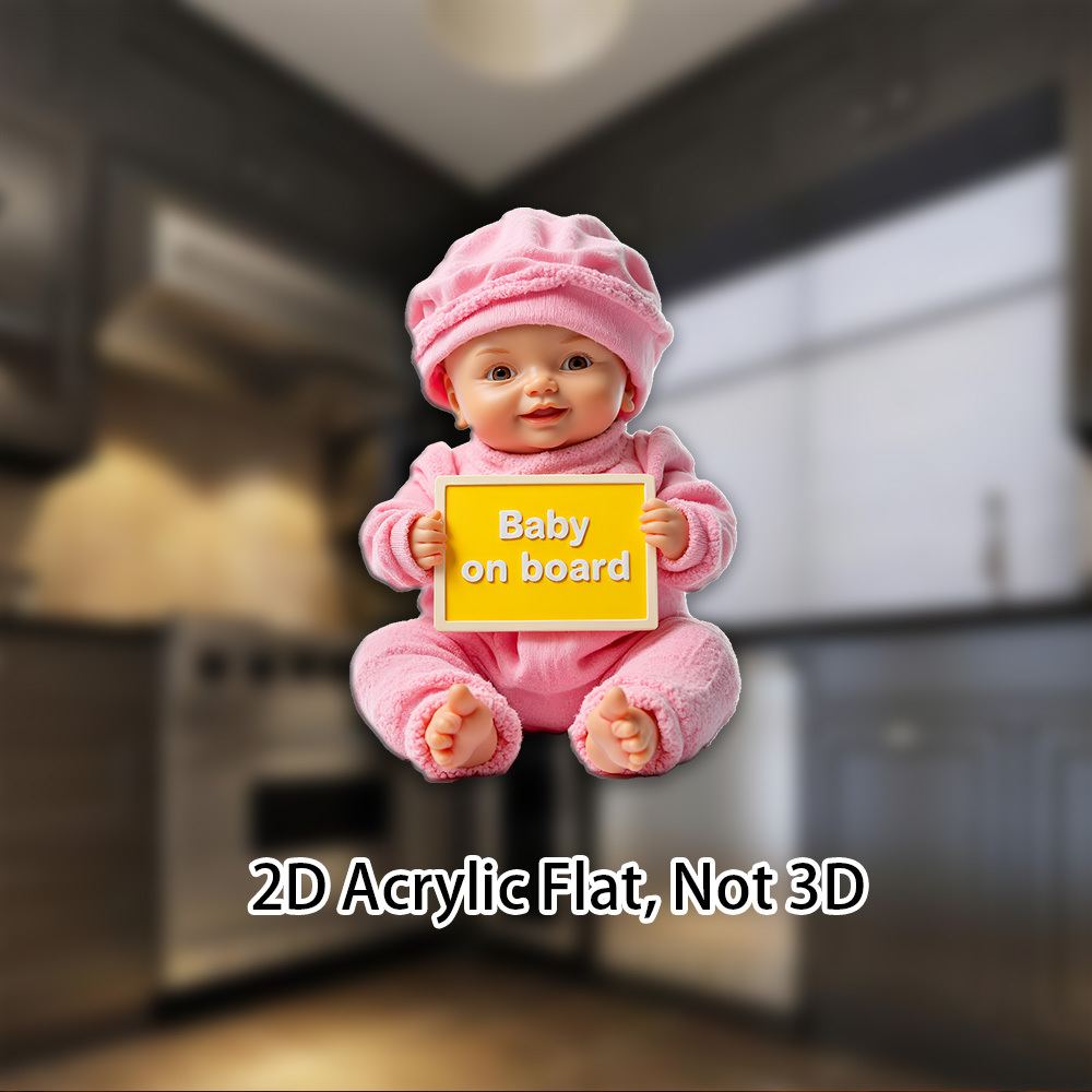 TEMU Magnete da frigorifero 2D piatto, 1 pz in acrilico, 3.15 pollici, cartello - Affascinante bambola con vestito rosa e - per neo genitori, baby