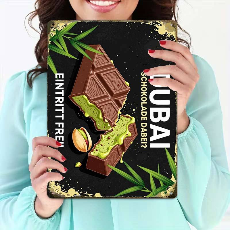 TEMU 2d Flat, 2d Flat1pcs,dubai Pistachio Chocolate Barcreative Tin Sign -8x12 Wall Art Gift For Decor|iron Construction, Metal Wall Art Decor, 2d