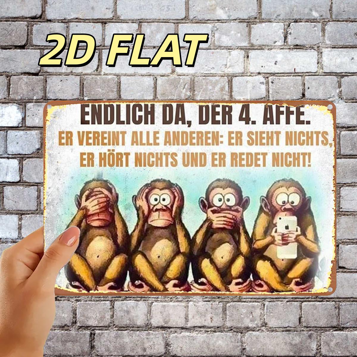 E-shop 2D-Flach, 2D-Flach, ., Retro Vier Affen Weisheitsschild Metall-Eisenschild, vorgebohrte Löcher, geeignet für Innenbereich, Garten, Außenbereich,