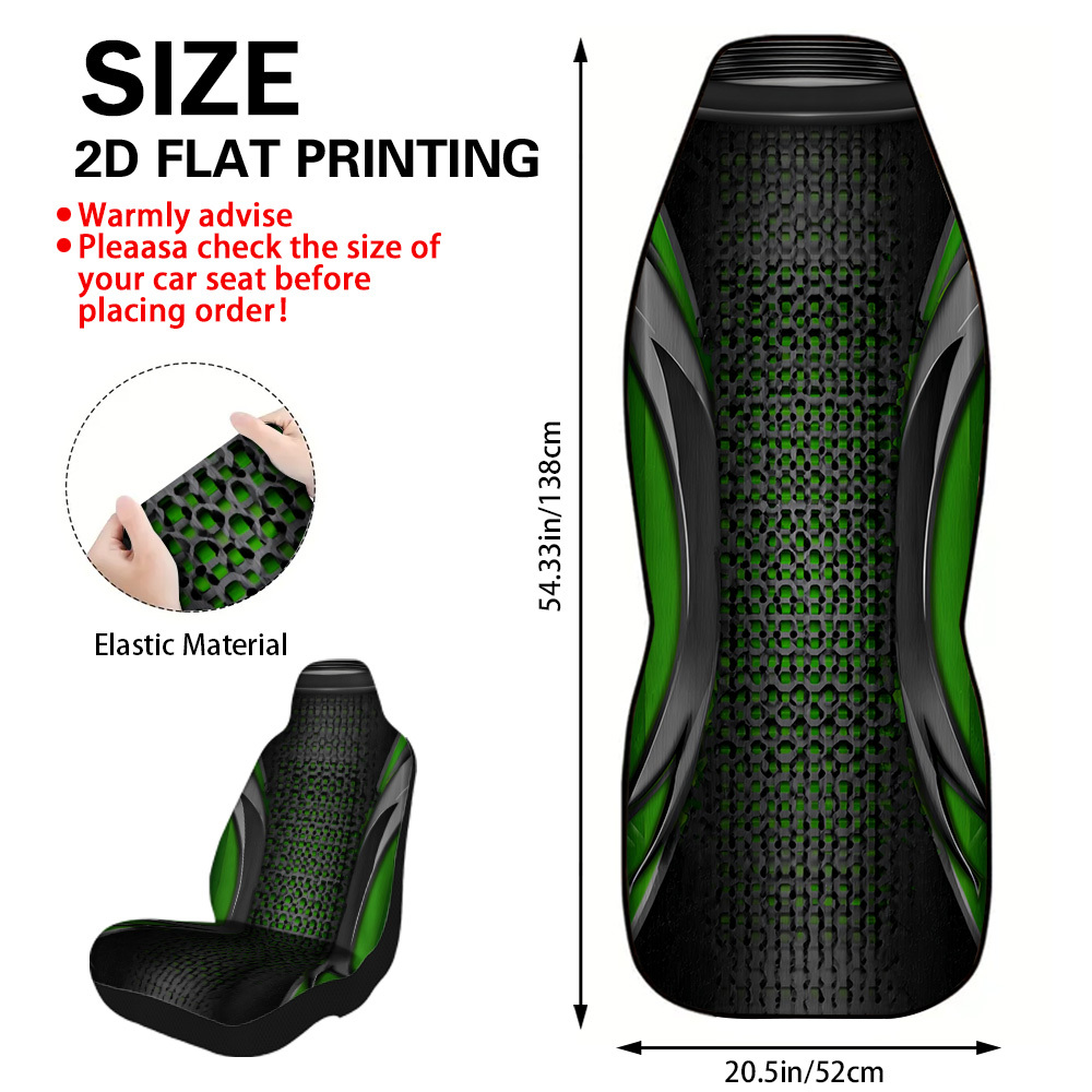 TEMU 2pcs With Black Green Print Car Seat Covers Auto Seat Protectors, Seats Clean And Stylish, Makes A Thoughtful Present For Anyone