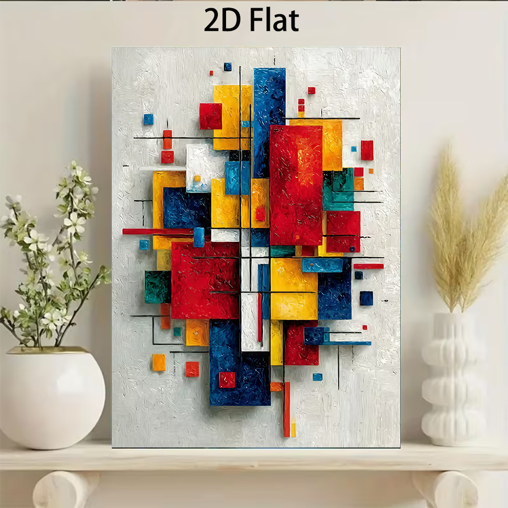 2d flach, 2d flach, 1 stück abstrakte geometrische farbblock 2d flach rahmenloses poster leinwand, modernistischer kubistischer collage gedruckte kunst wohnzimmer   leinwandposter   für schlafzimmer, arbeitszimmer, eingangsbereich, flur, büro, esszimmer dekoration oder geschenk