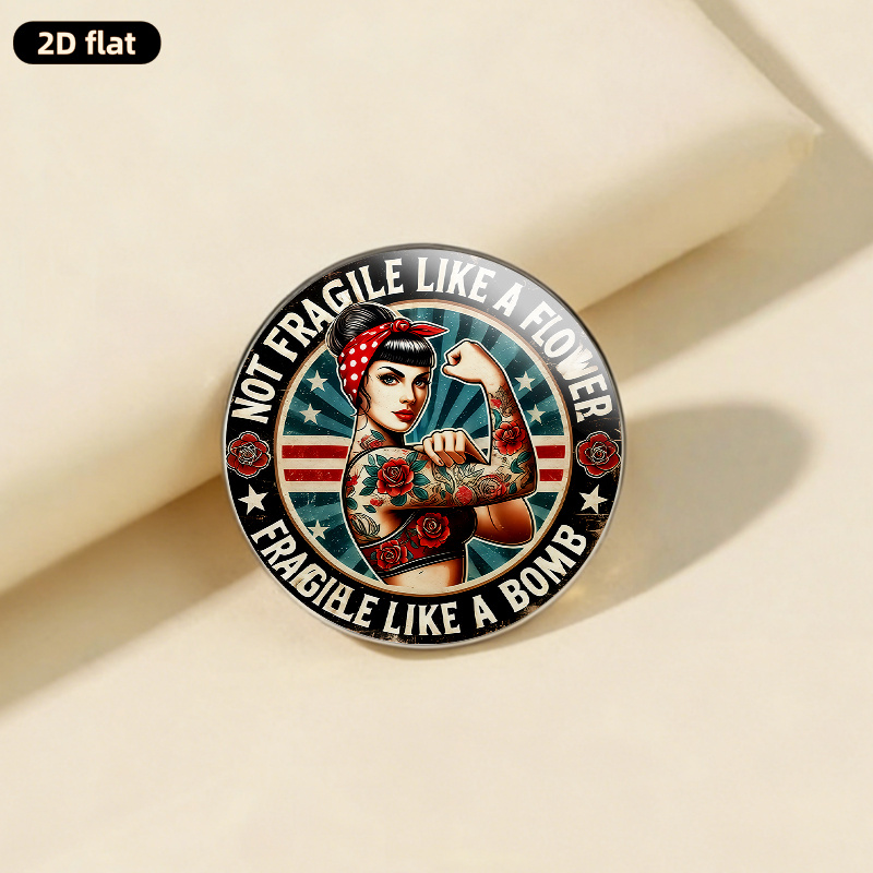 TEMU 2D , 1 pieza, Broche de Girl con Tatuajes y Diseño de Rosas, Estilo Retro, Unisex. de Acero Inoxidable Duradero, Broche con Tapón de Vidrio,