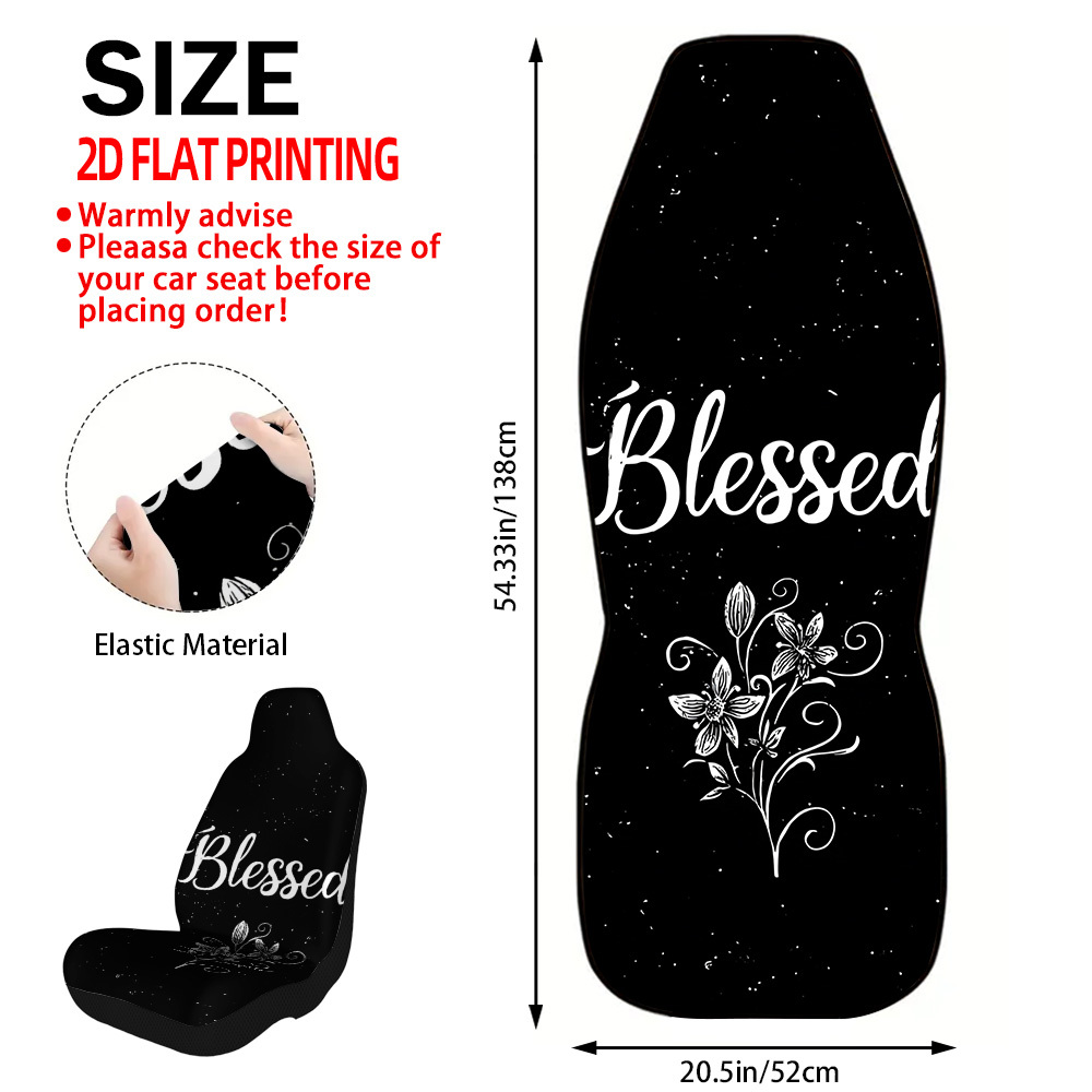 TEMU 2pcs Blessed Flower Script Art Pattern Car Seat Covers Set Universal Fit Front Seat Protectors Compatible With Most Cars Suvs Trucks For Daily