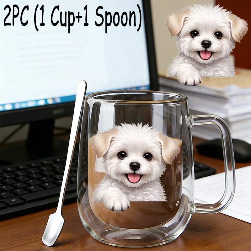 TEMU 2pcs(1pc Glass Cup+1pc Spoon),insulated Double-walled Borosilicate Reusable Water Cup With Handle,large Capacity Clear Coffee Mug For Beverages