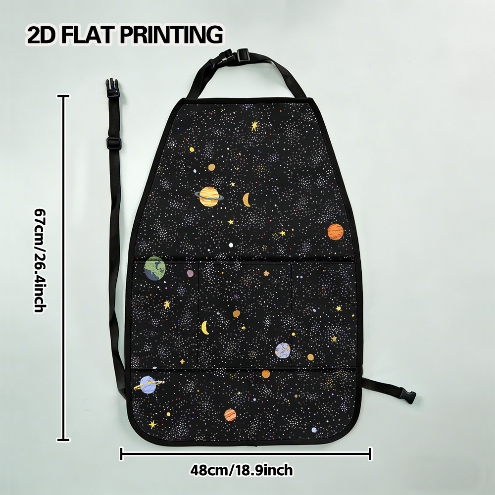 TEMU 2d Flat Printing, Adds Functional Charm, 2pcs Stars And Planets Car Back Seat Organizer Printed, Stylish Foldable Storage, Backseat Organized,