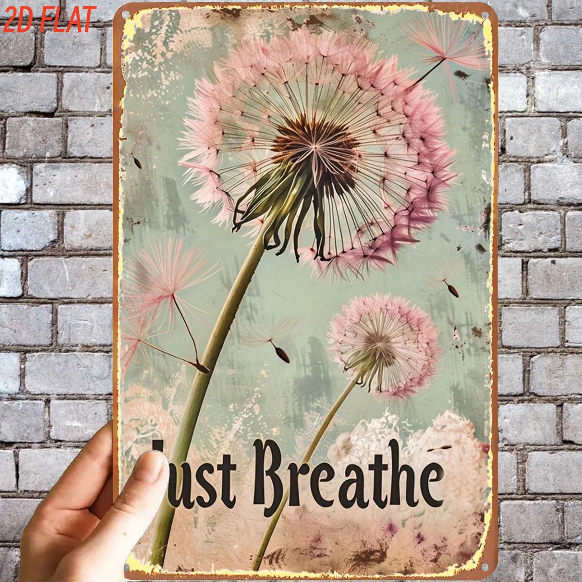 TEMU 2d Flat, 1pc, Retro Dandelion Breathe Wall Art Metal Iron Sign, Pre-drilled Holes, Suitable For Indoor, Garden, Outdoor, Home, Office, Toilet