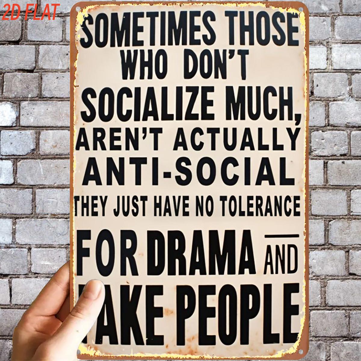 TEMU 2d Flat, 2d Flat Vintage Rustic Anti-social Quote Wooden Sign, Pre-drilled Holes, Suitable For Indoor, Garden, Outdoor, Home, Office, Bathroom
