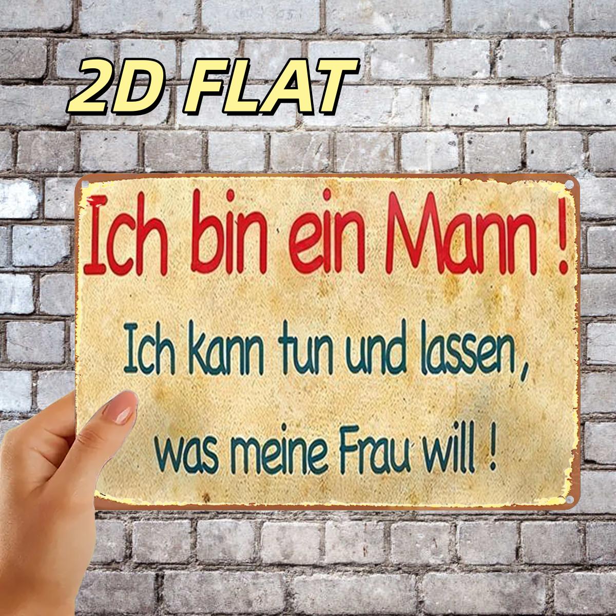Image of 2d Flat, 1pc, Retro Rustic German Man Quote Sign Metal Iron Sign, Pre-drilled Holes, Suitable For Indoor, Garden, Outdoor, Home, Office, Toilet Decoration